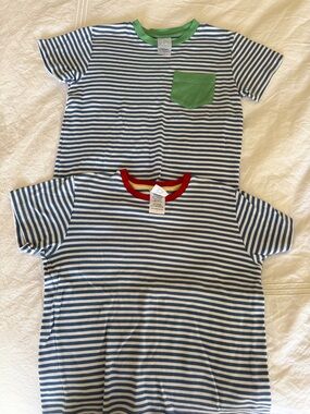 bella bliss Navy & White Striped Tee with Green Pocket and Red Trim